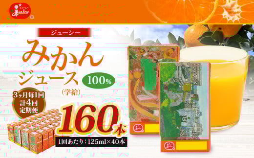 【3ヶ月毎4回定期便】 ジューシー みかんジュース 100％ （学給） 125ml×40本 みかん ミカン 蜜柑 ジュース オレンジジュース 飲料 紙パック 国産 熊本県