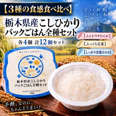 ふるさと納税 真岡市 【3種の食感食べ比べ】栃木県産こしひかりパックごはん全種セット 各4個　計12個セット