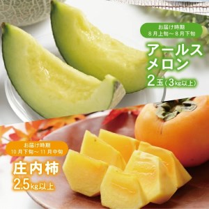 SE0204　【3回定期便】酒田の果物専門店厳選　くだもの定期便2024 (小玉すいか、アールスメロン、庄内柿)