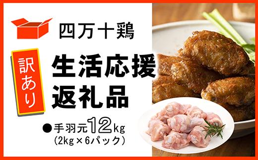 【訳あり】四万十鶏 手羽元 12kg ( 2kg × 6パック ) 生活応援返礼品 鶏肉 とり肉 国産 冷凍