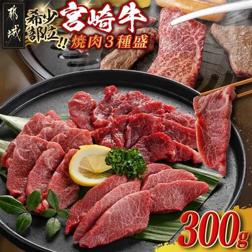 牛肉好き必見!宮崎牛希少部位の焼肉☆お楽しみ3種盛(100g×3種)_14-J702_(都城市) 宮崎県産 宮崎牛 希少部位イチボ ランプ ミスジ トモサンカク シンシン クリ から厳選 100g×3種 焼肉用