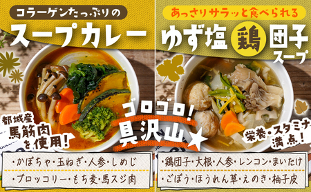 【敬老の日】レンジで温めるだけ!ゴロゴロ野菜スープギフトセット≪9月11日～15日お届け≫_MJ-F705-KG_(都城市) スープカレー ゆず塩鶏団子スープ ミネストローネ ユッケジャンスープ アイ