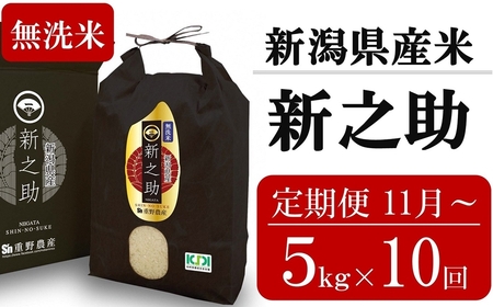 新米先行予約【10ヶ月定期便・11月～発送】新之助 無洗米 5kg×10回 （計 50kg）重ちゃんのお米 令和8年産米 [Y0084]