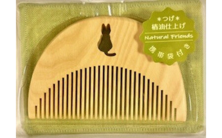 【セット】美麗椿クッションブラシ小＋つげのくし（ねこ）携帯袋付き