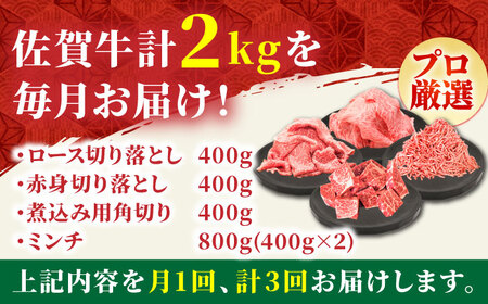 【全3回定期便】4人家族向け 佐賀牛 普段使いセットB【田中畜産牛肉店】農林水産大臣賞 ロース 赤身 角切り 切り落とし[HBH115] 佐賀牛 牛肉 農林水産大臣賞 佐賀牛 牛肉 ロース 佐賀牛 牛