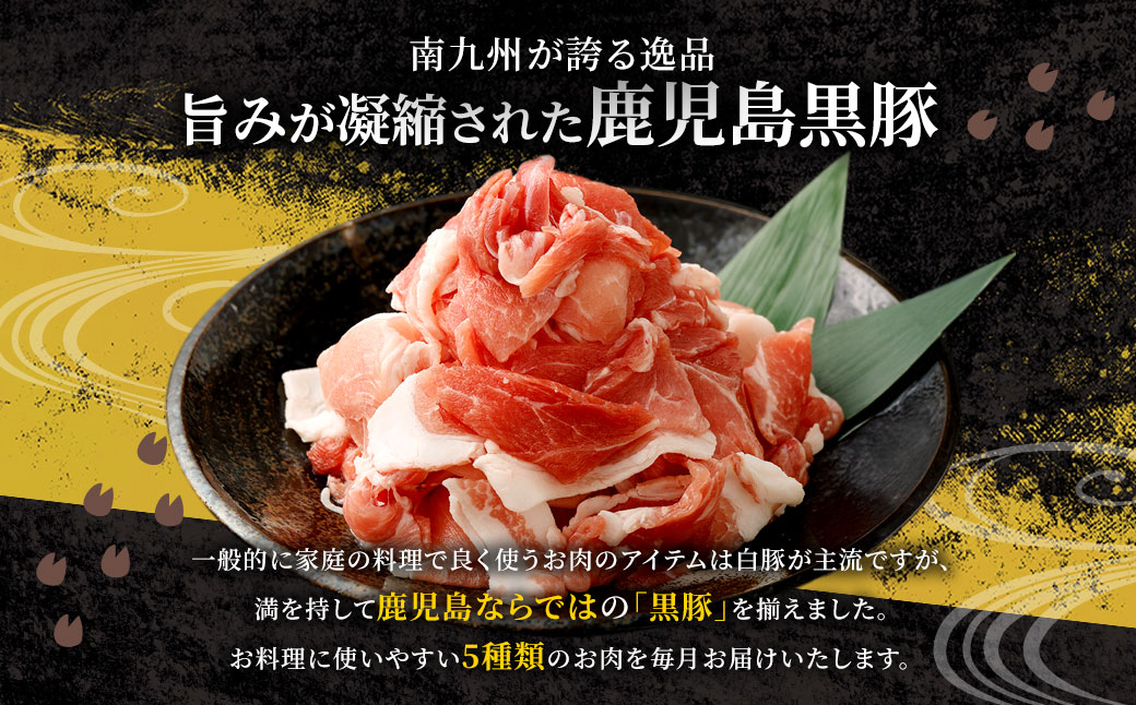 【12ヶ月定期便】鹿児島県産 黒豚 5種詰合せ(約2.2kg×12回) 鹿児島 黒豚 バラ ロース ミンチ 便利 個包装 小分け KS-601