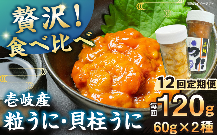 【全12回定期便】【冷凍】壱岐産粒うに瓶＆貝柱うに瓶セット　各60g　《壱岐市》　【一支國屋】 [JCC017]
