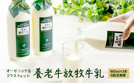 【定期便：全6回】オーガニック＆グラスフェッド養老牛放牧牛乳900ml×3本【1301102】