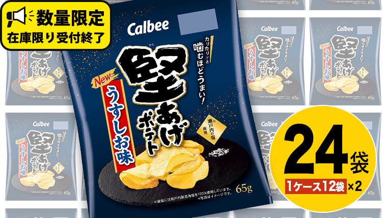 
カルビー 堅あげポテト うすしお味 24袋 ( 2ケース ) 65g ポテチ お菓子 おかし 大量 スナック おつまみ ジャガイモ じゃがいも まとめ買い 数量限定
