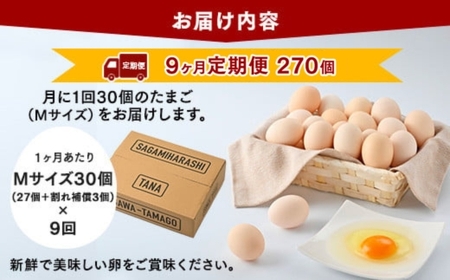 【9ヶ月定期便】相模原市田名のおがわのたまご　ピンク卵 Mサイズ 30個(27個＋割れ補償3個)×9か月 | 卵 鶏卵 玉子 たまご 生卵 国産 濃厚 コク 旨味 旨み