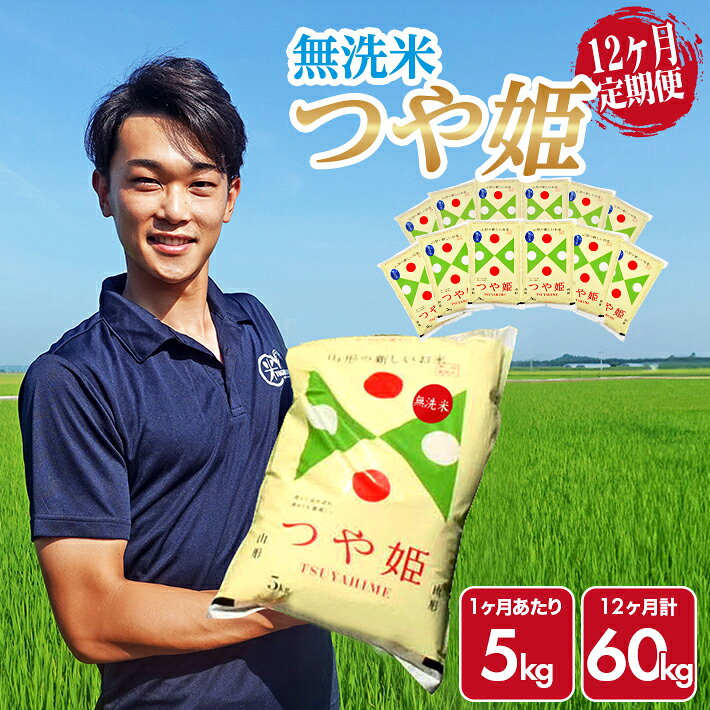 【ふるさと納税】≪12ヶ月定期便≫ 無洗米 特別栽培米 つや姫 5kg×12ヶ月連続 計60kg 山形県庄内産 ご希望期間の毎月中旬頃にお届け 米 お米 精米 白米 ブランド米 庄内米 定期便 小分け