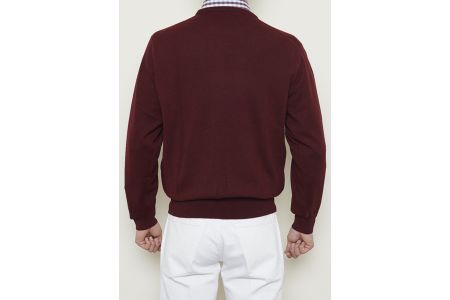 日本製 カシミヤ100% 丸首セーター ワイン Lサイズ [2542]