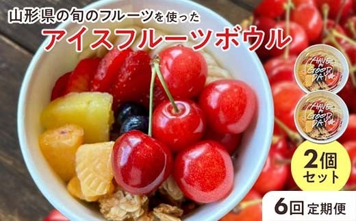 【山形県の旬のフルーツ】を使ったアイスフルーツボウル2個×6回定期便 さくらんぼ もも シャインマスカット ラ・フランス りんご F2Y-4428