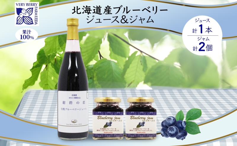北海道産 ブルーベリージュース 710ml 1本 ブルーベリージャム 180g 2個セット 果汁 100% ジュース フルーツ 果物 自然農園 お取り寄せ ギフト gift 仁木町 余市町