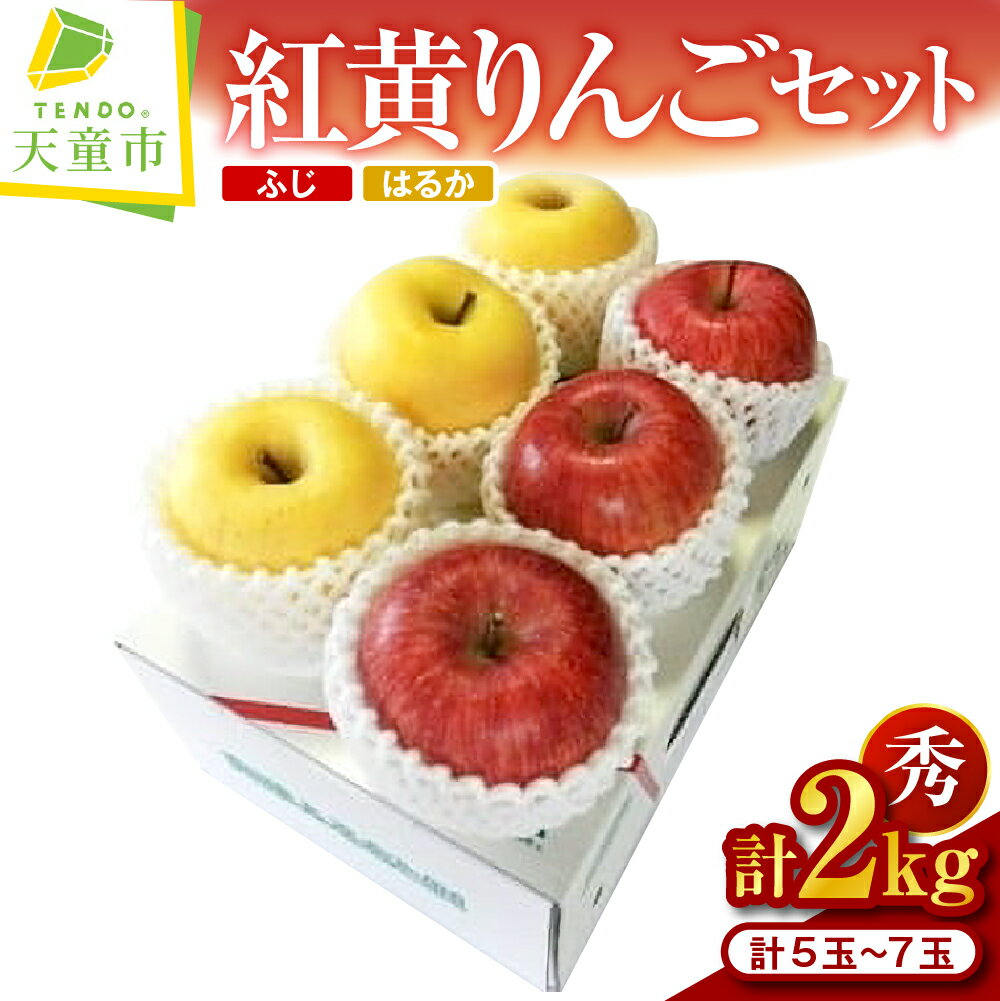 【ふるさと納税】紅黄 りんご セット 2kg ふじ はるか リンゴ 秀 5 ～ 7玉 果物 フルーツ のし 贈答 ギフト プレゼント おすそ分け お取り寄せ 期間限定 送料無料 先行予約 【 山形県 天童市 】