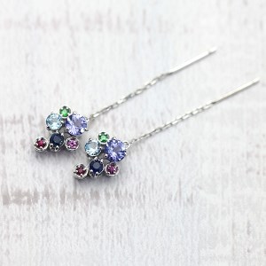 16-9-1 ピアスぶどうK10WG ホワイトゴールド10金カラーストーンアメリカン揺れるチェーンピアス【f102-k10】