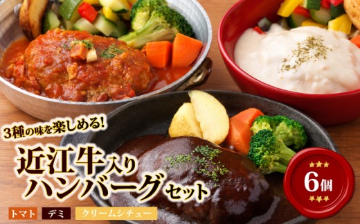 【レンジ対応可】 近江牛 入り ハンバーグ 3種食べ比べ 6個