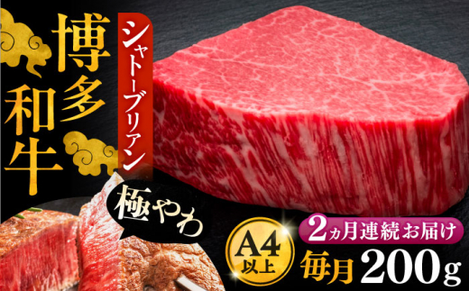 【全2回定期便】博多和牛 ヒレ シャトーブリアン 200g × 1枚《豊前市》【久田精肉店】[VBK024] ステーキ 国産 和牛 しゃとーぶりあん 定期 ヒレ ステーキ 赤身 フィレ ヒレ シャトーブリアン しゃとーぶりあん 牛肉 シャトーブリアン 人気 おすすめ 定期便
