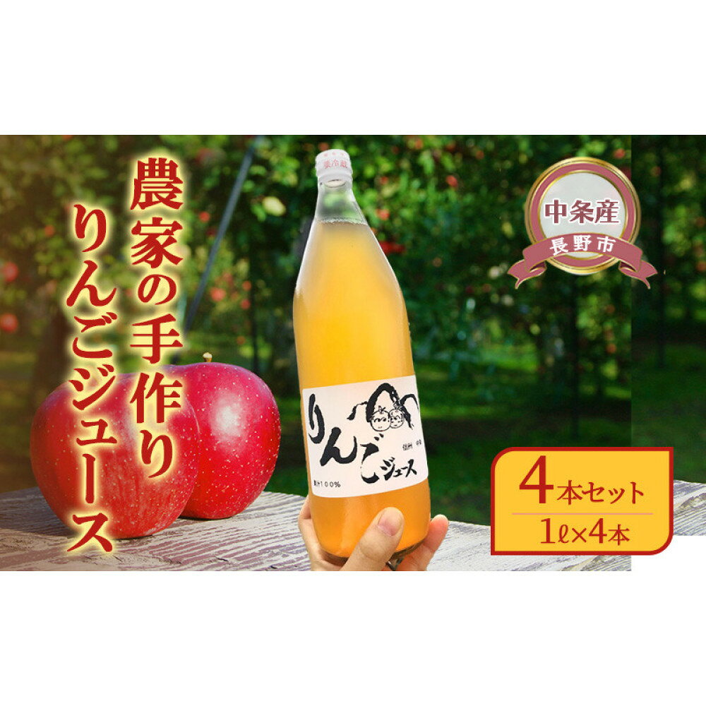 【ふるさと納税】【りんごジュース】農家の手作りりんごジュース4本セット（1リットル×4本）信州 長野 長野市 | りんごジュース 手作り 飲料 ドリンク ギフト 信州りんご 林檎 長野県 長野市 信州 信濃 ふるさと納税