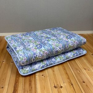 日本製固綿入りボリューム敷布団(シングル/花柄ブルー)【1707149】