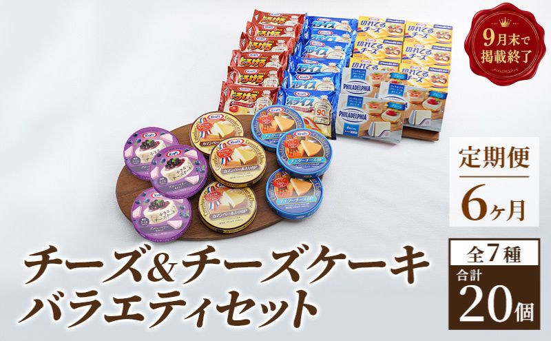 【9月30日までの掲載】チーズ＆チーズケーキセット 定期便 6ヶ月 クラフトチーズ バラエティ 20個 セット 詰め合わせ カマンベールチーズ クリームチーズ スライスチーズ 乳製品