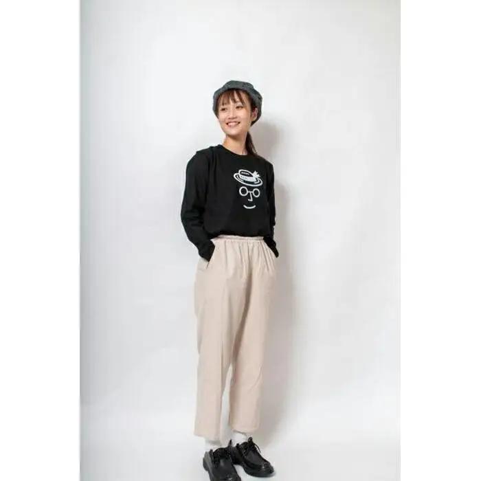《1》レディースL・メンズS～M　麦わらロングTシャツ　BLACK