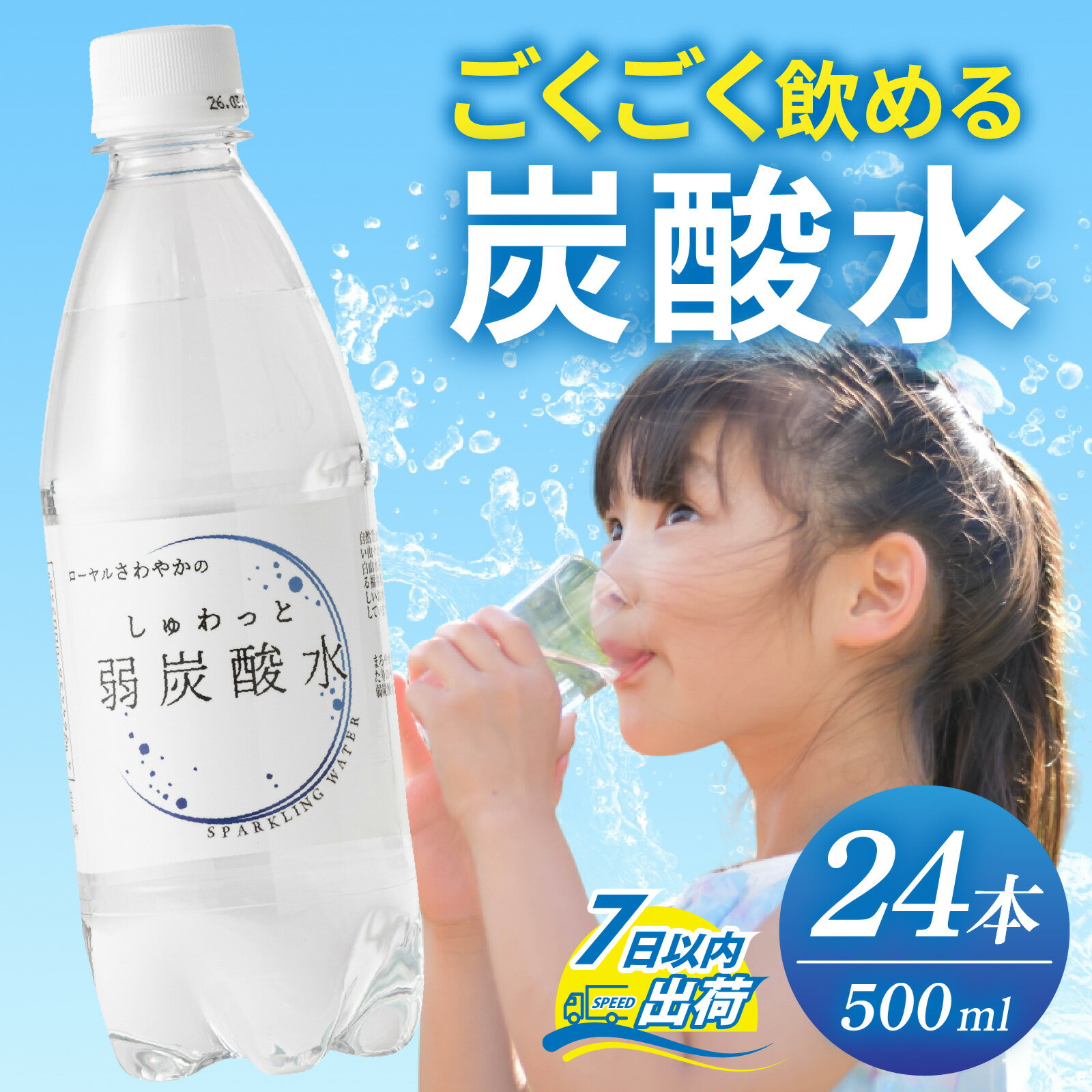 【ふるさと納税】しゅわっと弱炭酸水 [A-030026] / 炭酸 炭酸水 水 微炭酸 24本 1ケース 500ml ペットボトル 飲料水 みず 北陸 飲料 無糖 軟水 ダイエット 福井県 福井市 ウォーター ローヤルさわやか