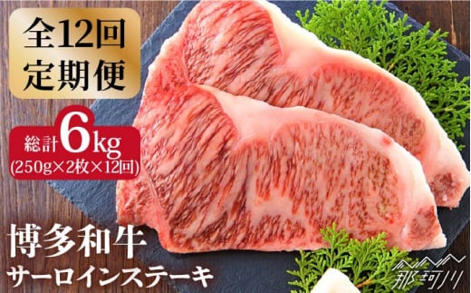 【全12回定期便】【溢れる肉汁と濃厚な旨味】博多和牛サーロインステーキセット 500g（250g×2枚）＜株式会社MEAT PLUS＞那珂川市 ステーキ サーロイン 牛肉 肉 黒毛和牛 国産[GBW018]