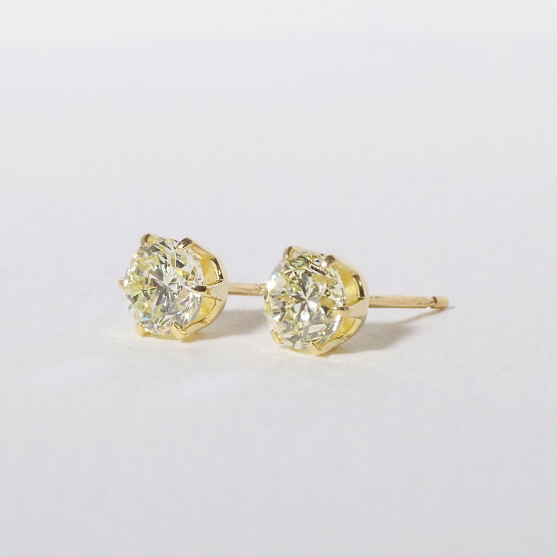 K18 イエローダイヤモンド 1.00ct 6本爪スタッドピアス　BQ-160