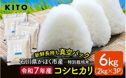 【令和7年産】石川県かほく市産 こしひかり 6kg（2kg × 3袋） 特別栽培米