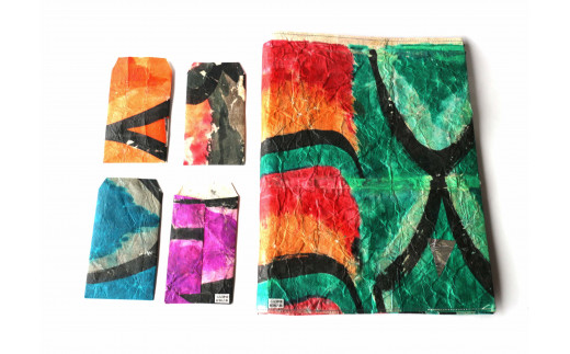 蛇胴古紙商品　Ｂセット ブックカバー A4ファイル ポチ袋 セット 縁起物 石見神楽 実使用 【152_1920】