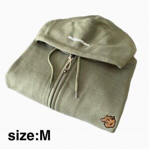 「イノシシ派」ジップアップスウェットパーカー/オリーブ/男女兼用Mサイズ【1671521】