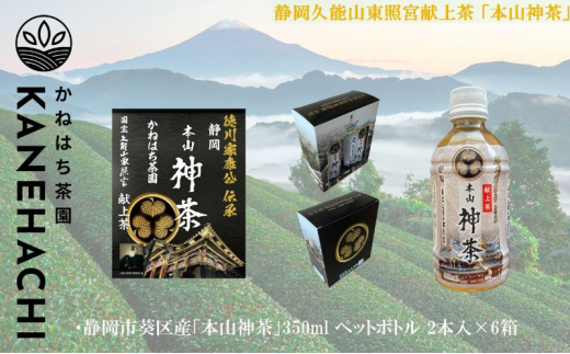 
静岡久能山東照宮献上茶「本山神茶」 お茶 350ml ペットボトル 2本入×6箱 セット 静岡市葵区産 かねはち茶園 飲料 オススメお茶 [№5550-1561]
