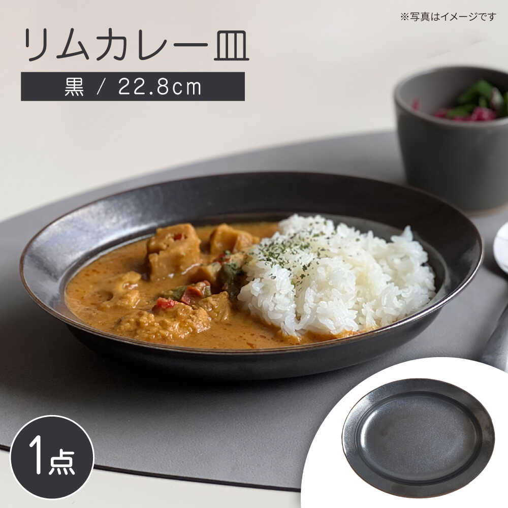 【ふるさと納税】【瀬戸焼】リムカレー皿（黒）【株式会社カネ三商店】 / 皿 食器 カレー皿 ギフト プレゼント / 瀬戸市[BBDD003]