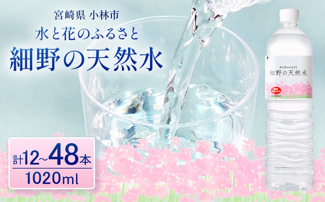 
                  【選べる容量】【シリカたっぷり】細野の天然水1,020ml×12本×1箱～4箱（ミネラルウォーター 天然水 水 中硬水 シリカ ミネラル 美容 健康 人気 宮崎県 小林市）
                