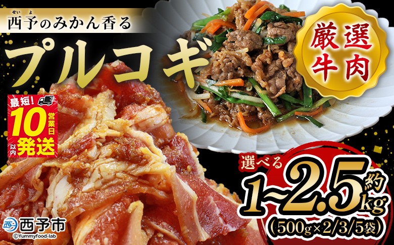 
            ＜西予のみかん香るプルコギ 合計 約1/1.5/2.5kg（1袋500g）＞ みかん風味 韓国 牛肉 お肉 味付け 焼肉 タレ漬け タレ レシピ プルコギ丼 献立 アレンジ 味付け 子供 惣菜 おかず グルメ 愛媛県 西予市【冷凍】
          
