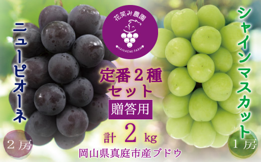 【2025年先行予約】ぶどう 岡山 花笑み農園『ニューピオーネ&シャインマスカット』約2kg（3房） hana03 贈答用 岡山 真庭 ピオーネ 高級 2kg 贈答 2025 真庭市 大粒 葡萄 食べ比べ 果物 フルーツ 濃厚ピオーネ 人気 シャインマスカット 数量限定 2025年9月中旬～ 受付順に発送予定