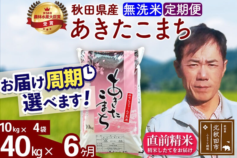 ※令和7年産※《定期便6ヶ月》秋田県産 あきたこまち 40kg【無洗米】(10kg袋) 2025年産 お届け時期選べる お届け周期調整可能 隔月に調整OK お米 みそらファーム [みそらファーム 秋田 お米 あきたこまち 米どころ 東北 北秋田市 秋田県産 冷めてもおいしい おにぎり おむすび お弁当 白米]|msrf-31106
