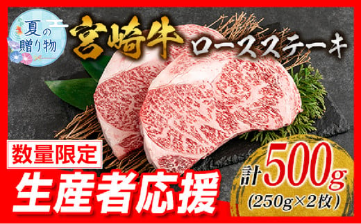 【お中元・夏の贈り物】生産者応援 数量限定 宮崎牛 ロース ステーキ 2枚 牛肉 ビーフ 黒毛和牛 ミヤチク 国産 ブランド牛 食品 おかず ディナー 人気 おすすめ 鉄板焼き 高級 贅沢 上質 ご褒美 お祝 記念日 イベント グルメ 枚数が選べる 宮崎県 日南市 送料無料_C119-242