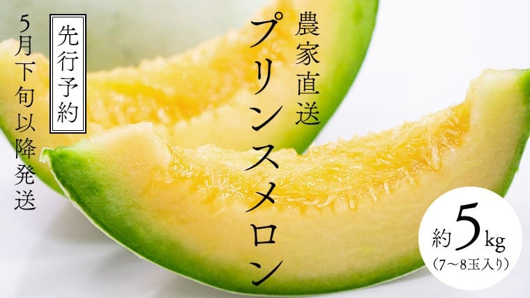 
            【2026年5月下旬以降発送 先行予約 】農家直送 プリンスメロン 1箱 約5kg ( 7～8玉入り ) 期間限定 産地直送 果物 フルーツ メロン 甘い [CM002ya]
          