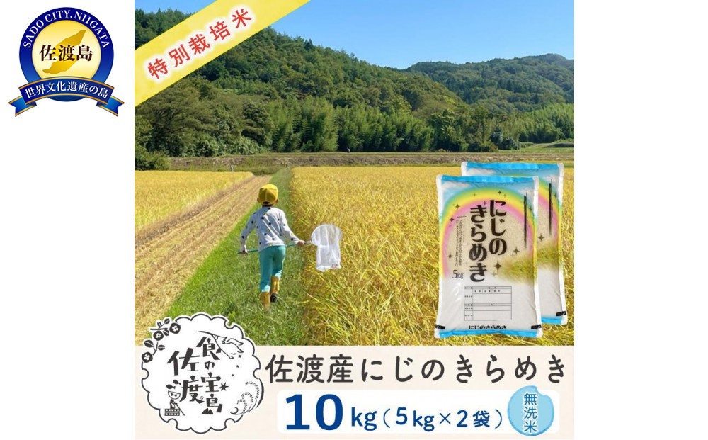 佐渡島産にじのきらめき 無洗米10kg（5kg×2袋) 令和7年 特別栽培米 農家直送195962-0424