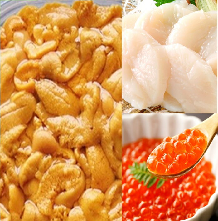【ふるさと納税】 エゾバフンウニ塩水パック150g×1P、いくら醤油漬け150g×1P、お刺身ホタテ貝柱500g×1P[11月上旬以降順次発送] E-53003