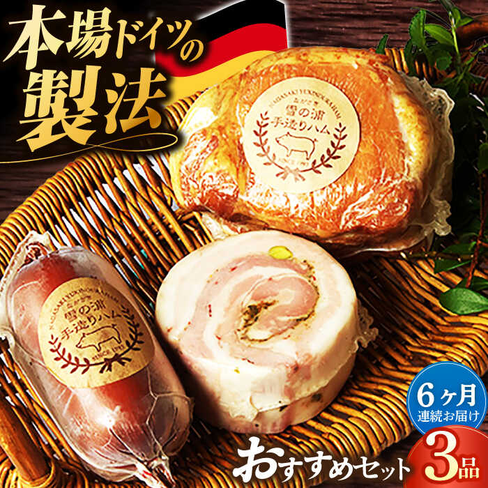 【ふるさと納税】【国際大会金賞】【毎月3点×6回定期便】店主おすすめ セット 毎月3品（計18品） /ロースハム ビアシンケン ベリーロールブロック / 長与町/雪の浦手造りハム [EAM033] ハム ロースハム 冷凍 定期 定期便