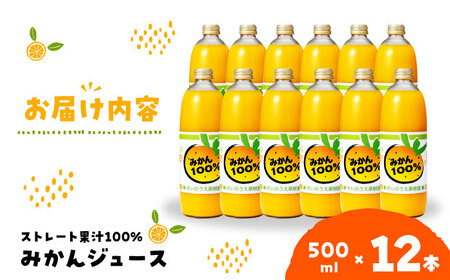 みかんが1番美味しい時期にジュースにしました！うんしゅうみかんジュース（ストレート）500ml×12本　愛媛県大洲市/有限会社いのうえ果樹園[AGBV008]愛媛みかんジュース温州みかんミカン愛媛みか