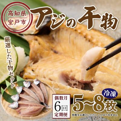 ふるさと納税 室戸市 【偶数月にお届け!6回定期便】ナカイチ海産!アジの干物5〜8枚 高知県 室戸市