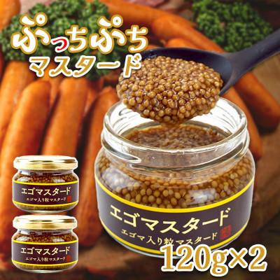 ふるさと納税 岩手県 プチプチ食感　黄金の粒マスタード2個(プレーン120g×2個)エゴマ入り(無添加)