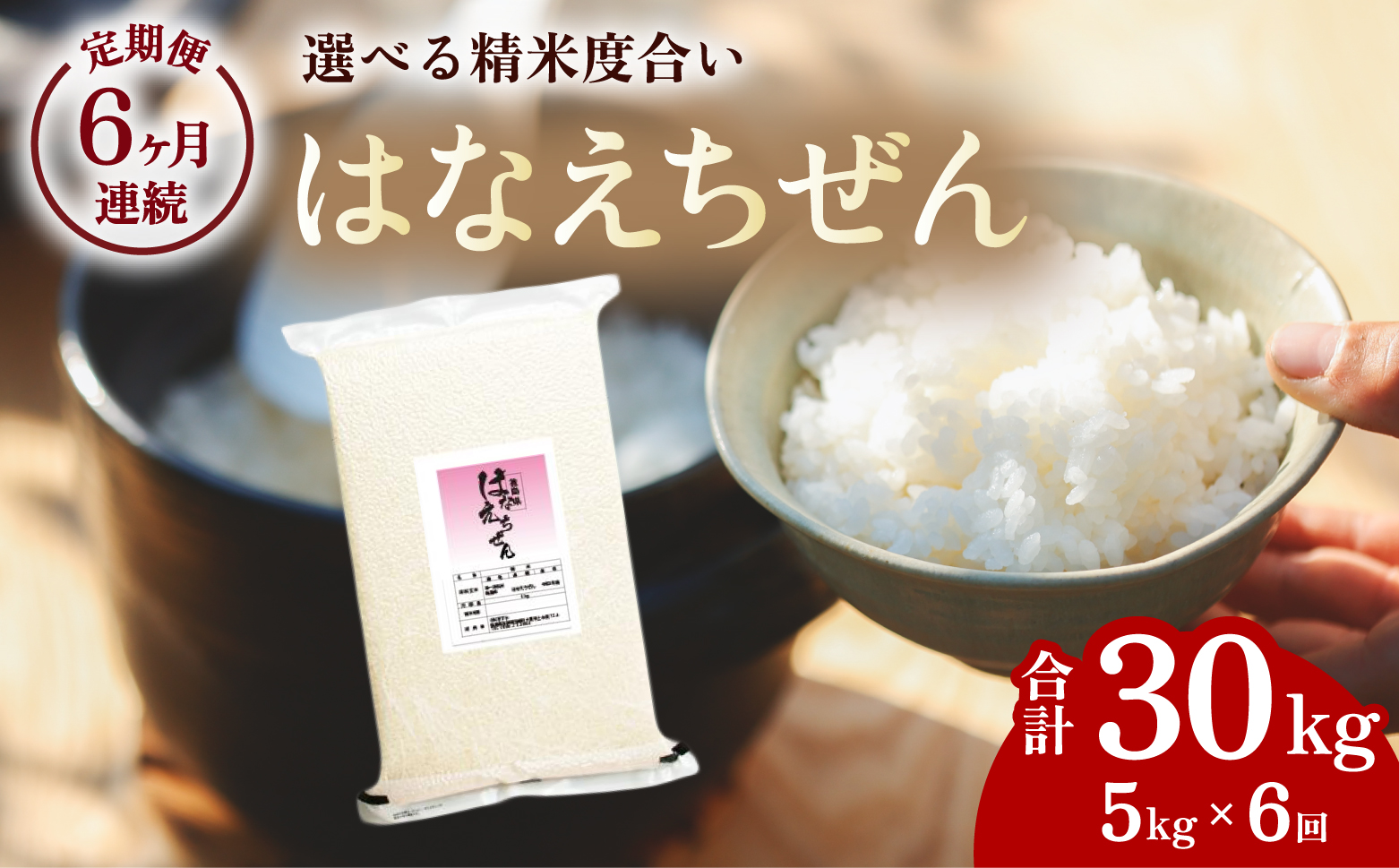 【先行予約】はなえちぜん 白米 5kg×6回 6ヶ月連続 定期便 30kg 真空パック ハナエチゼン 米 簡易梱包 エコ梱包【８月下旬以降順次お届け】