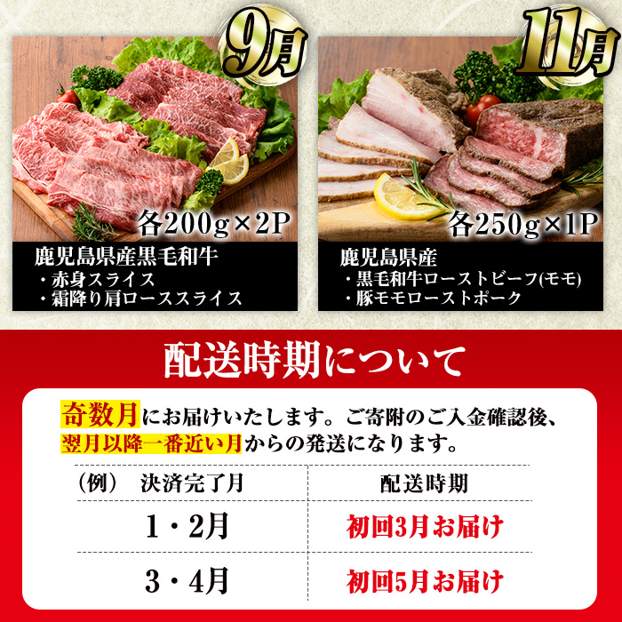 No.1246 ＜定期便・全6回(奇数月)＞お楽しみ！大人気の返礼品定期便 お試しコース(総重量5kg以上・ステーキ、霜降り焼肉、ローストビーフ等) 牛肉 黒毛和牛 定期便 ギフト 贈答【カミチク】