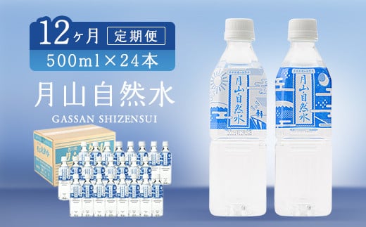 
FYN9-014 【定期便】月山自然水500ml×24本×12ヶ月コース 天然水 国産 備蓄 防災 保存 ペットボトル ナチュラル 山形県 西川町

