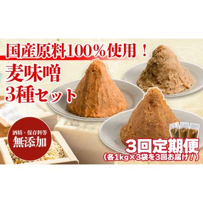ふるさと納税 松前町 【3回定期便】麦みそ 3種セット 1kg 各3個 計9kg【GNM013】
